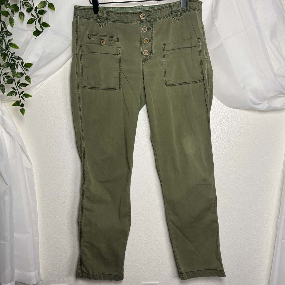 Heihei Olive Green Button-Fly Stretch Cotton Pants
